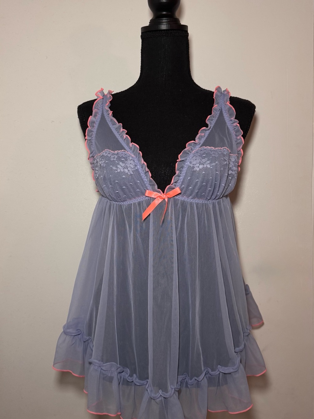 Victoria's Secret Lavender Sheer Babydoll with Coral Trim -Vintage, New with tag